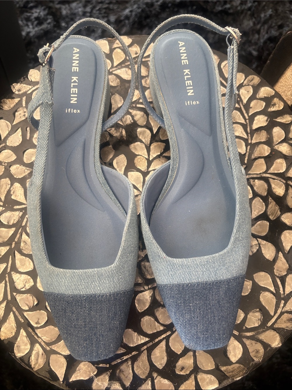 Anne Klein Two-Tone Blue Denim Slingback Flats